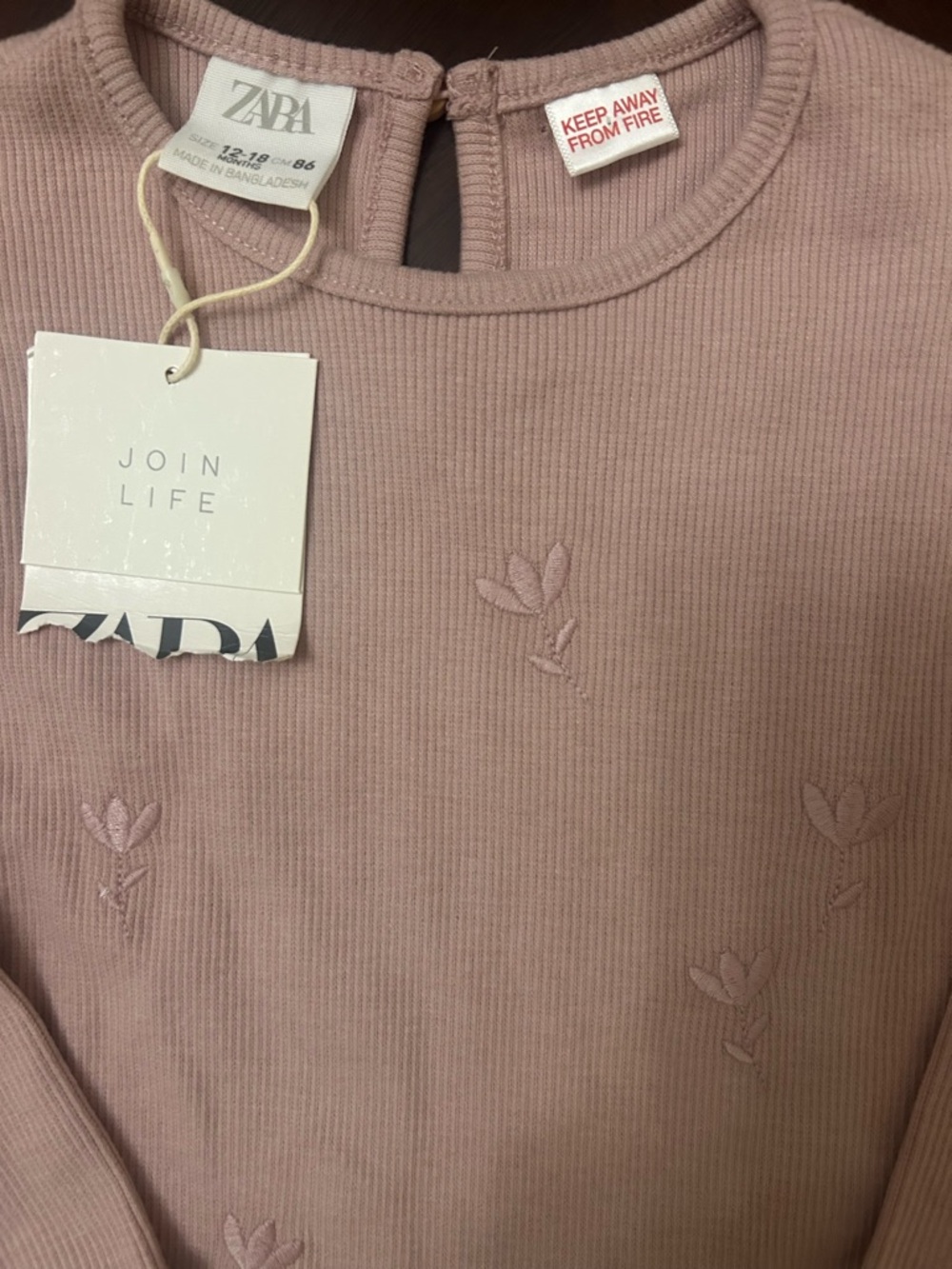 Zara Baby Girl Ribbed Top 12-18M Pink Long Sleeve NWT Join Life